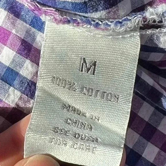 Per Se woman’s plaid button up shirt size medium color white purple and blue - Picture 3 of 5